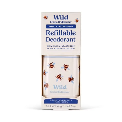 Wild Cosmetics Cream Deodorant Refill - Honey & Cactus Flower with Bee Case - Aluminum-Free 5.29oz