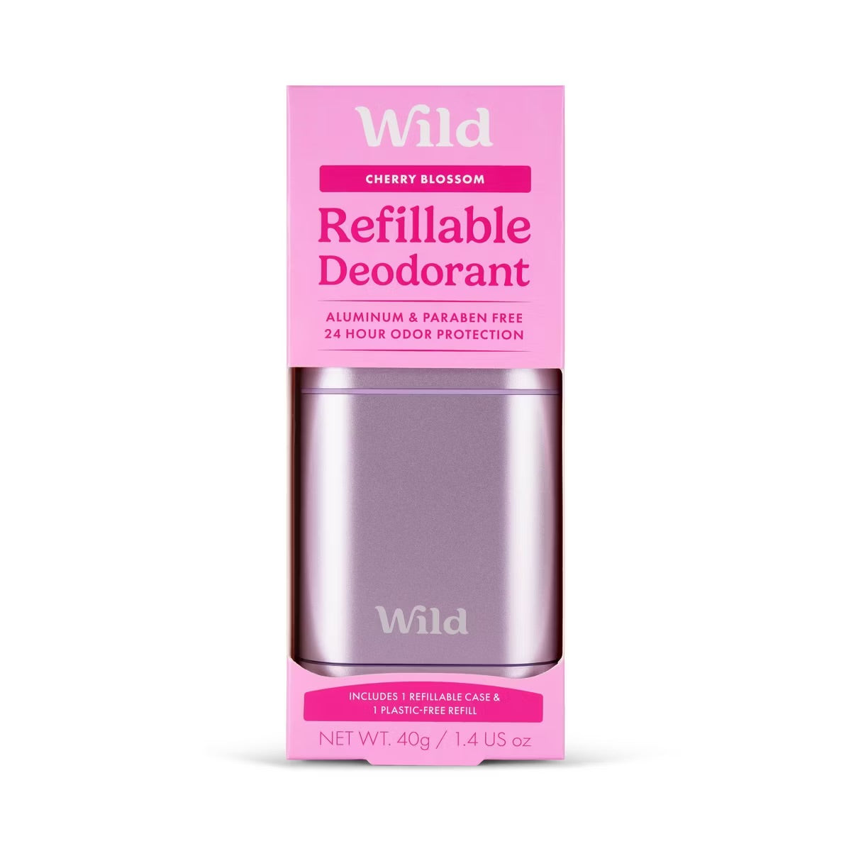 Wild Cosmetics Cream Deodorant Refill - Cherry Blossom with Purple Case - Aluminum-Free 5.29oz preventa