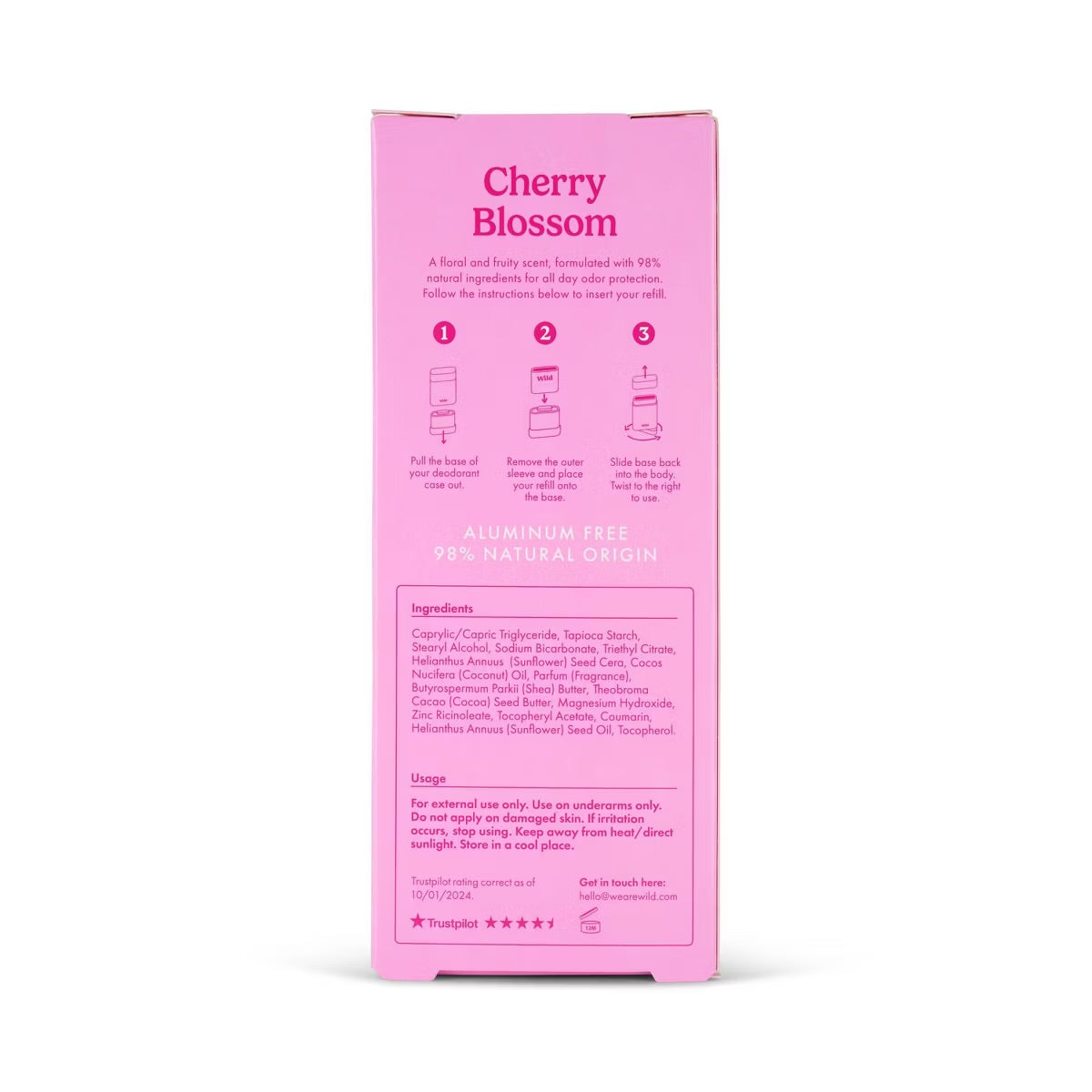Wild Cosmetics Cream Deodorant Refill - Cherry Blossom with Purple Case - Aluminum-Free 5.29oz preventa