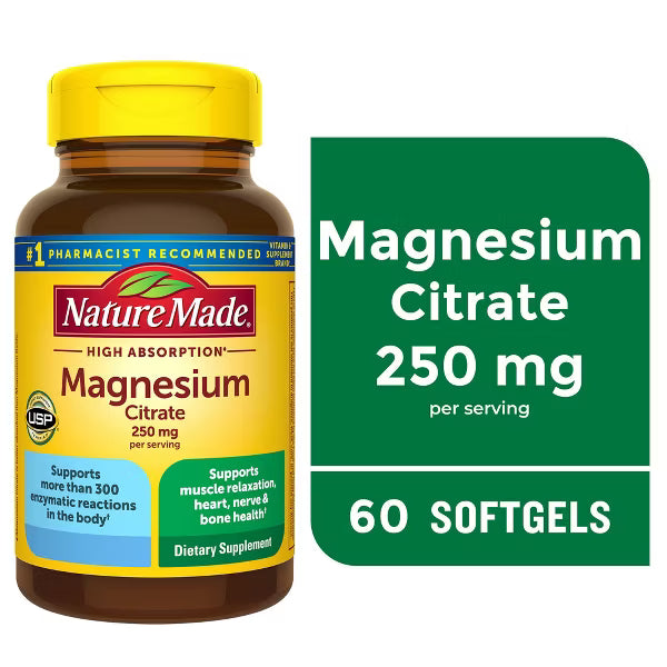 Nature Made Magnesium Citrate 250 mg per serving, Magnesium Supplement, Softgels, USP Verified - 60ct Pre orden