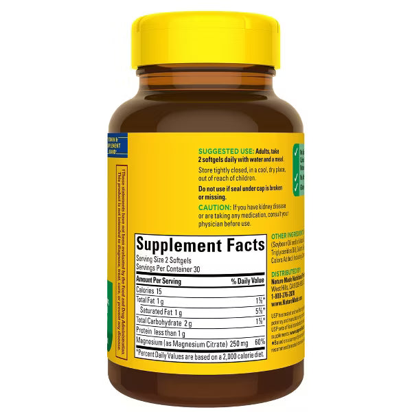 Nature Made Magnesium Citrate 250 mg per serving, Magnesium Supplement, Softgels, USP Verified - 60ct Pre orden